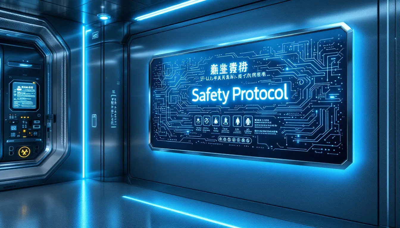 A safety protocol poster in a laboratory emphasizing containment and safety.