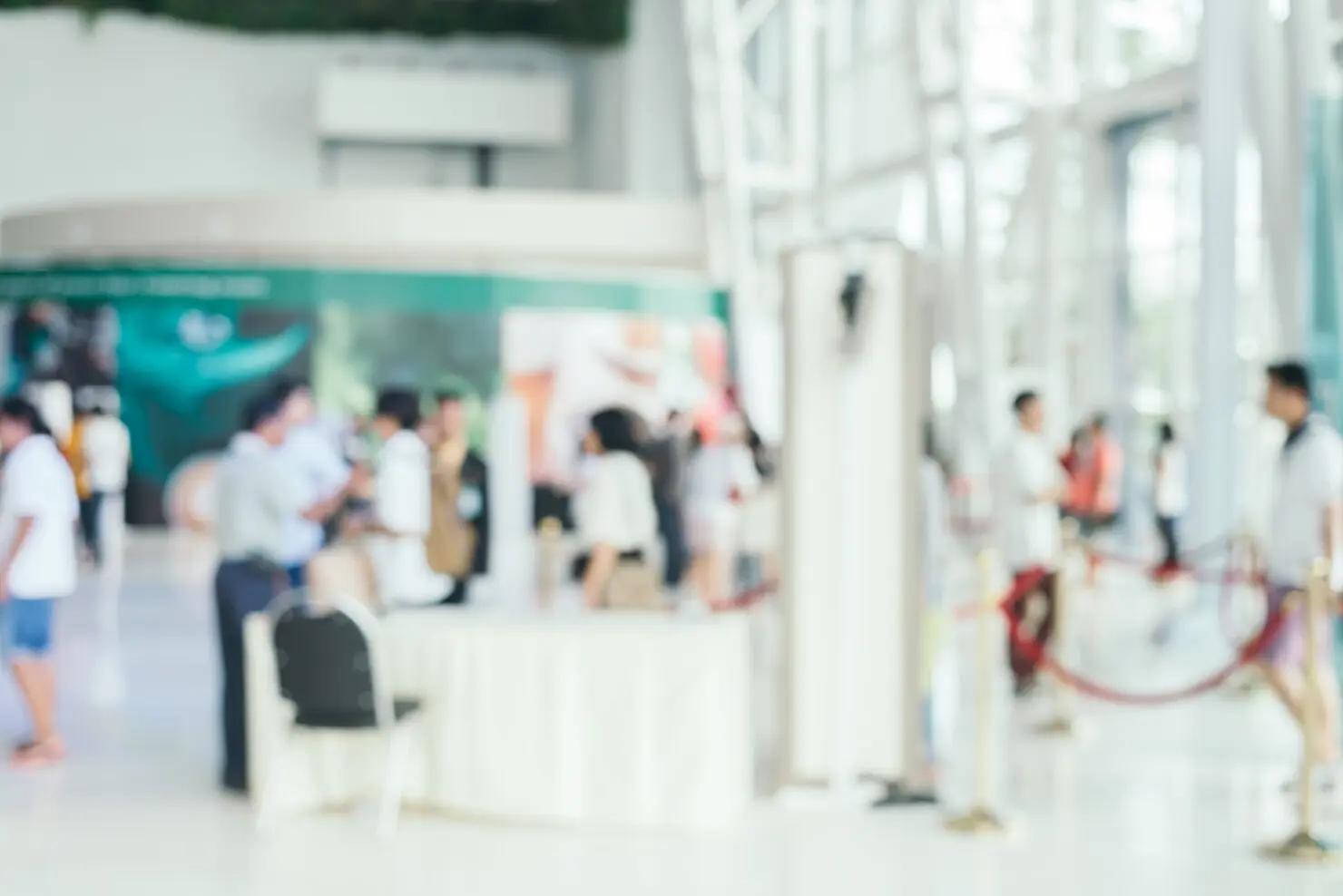 A blurred image of a pharmaceutical tradeshow